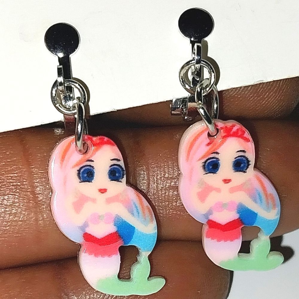 Super cute Mermaid Kid's Fashion Clip-on Earrings - Picture 2 of 6